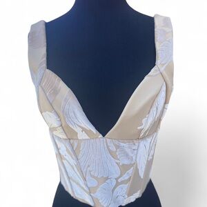 Oh Polly Velvet Floral Jacquard Corset Top Beige Satin look (US 6)